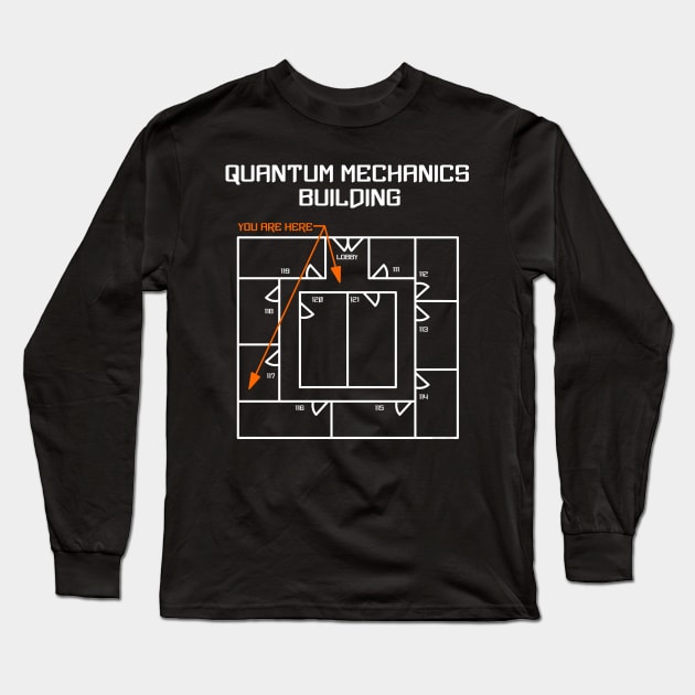 White Quantum Mechanics Building Long Sleeve T-Shirt by Barthol Graphics